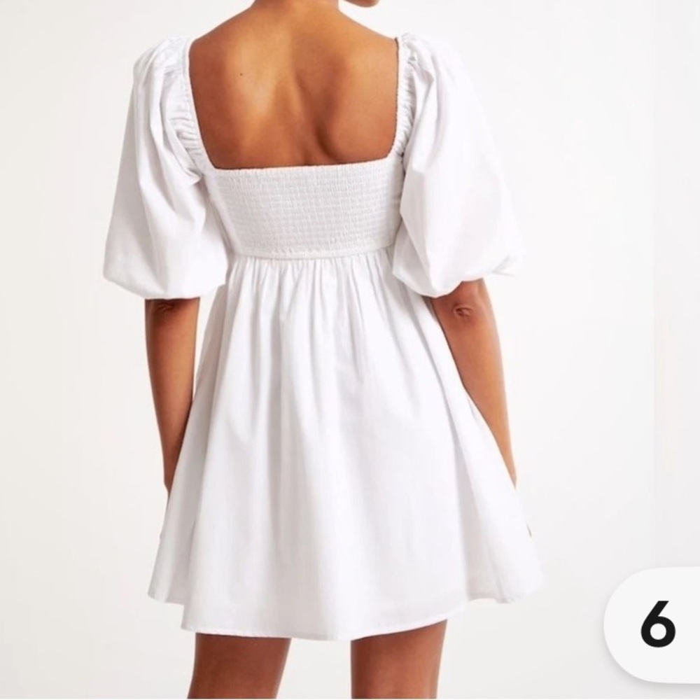 Abercrombie & Fitch Emerson Ruched Puff Sleeve Mini Dress - White - XS Petite - Picture 2 of 9